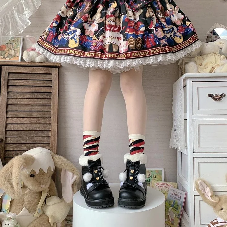Bear Bow Fuzzy Ball Lolita Snow Boots SP15496