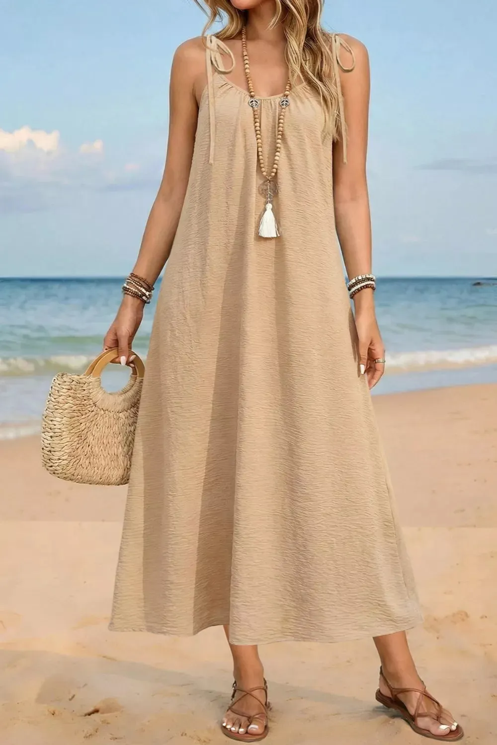 Tie-Shoulder Flowy Midi Dress mysite idetrend