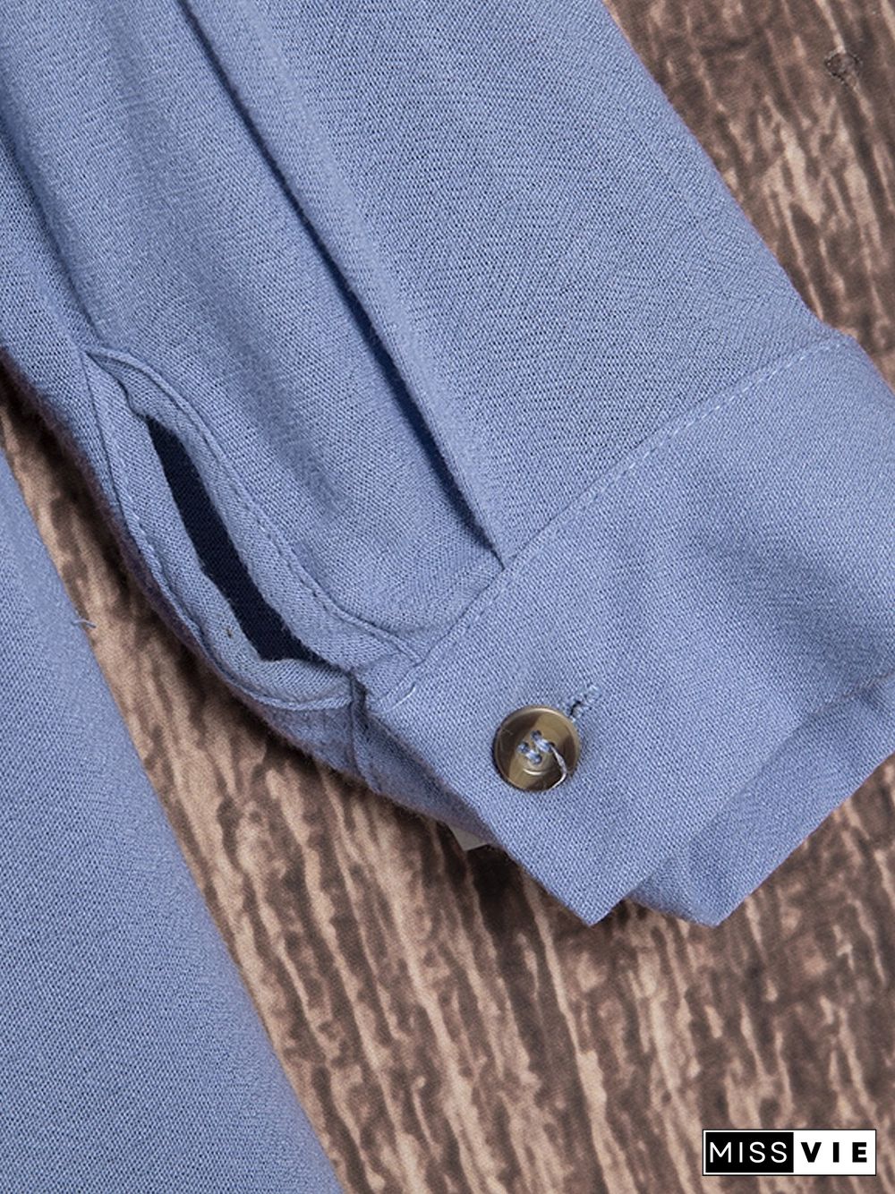 Solid 3/4 Sleeve V Neck Cotton Fall Dresses Linen