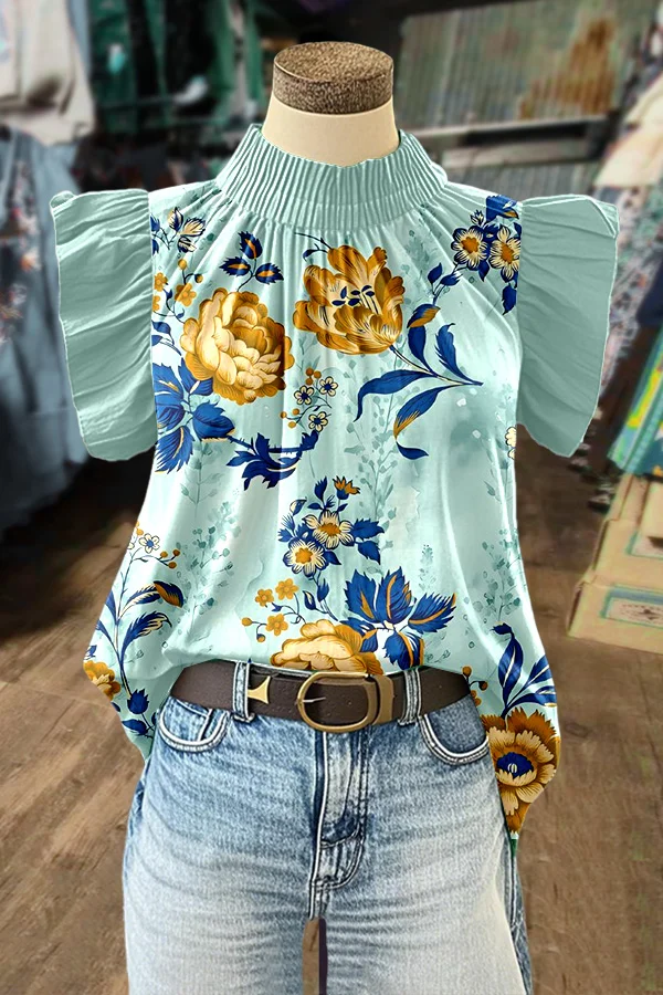 All Over Chic Floral Print Ruffle Sleeve Top