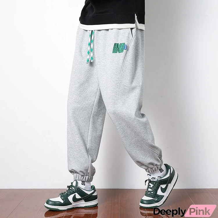 Men Spring Autumn Fashion Casual Colorblock Letter Stripe Drawstring Waist Plus Size Jogger Pants