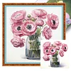 Flowers Full 18CT 2 Strands DIY Stamped Cross Stitch Kits for Beginners Adults Home Wall Decor Cross Stitch Art and Crafts Kits 25x25cm