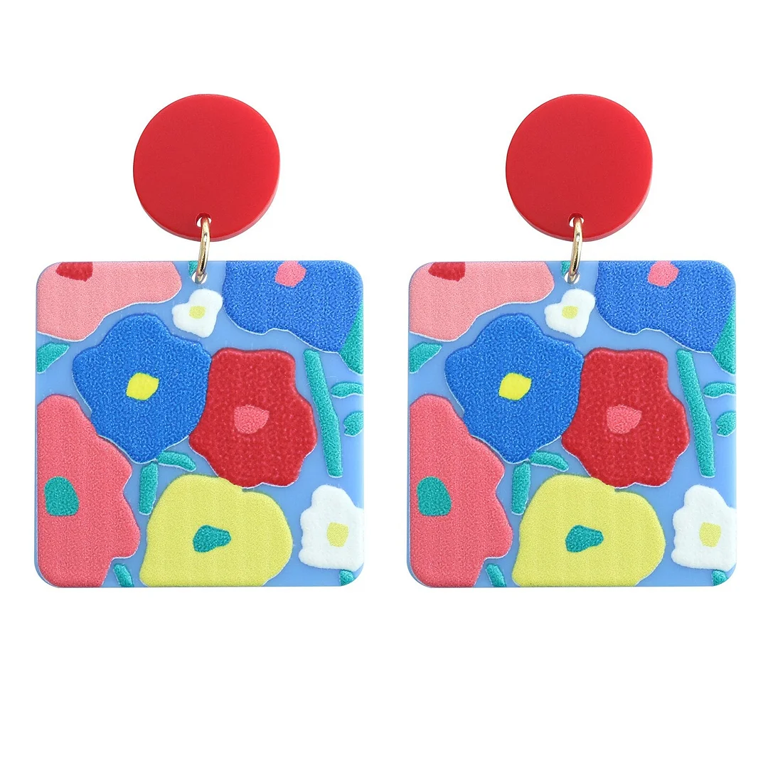 Dvacaman 2021 Fashion Multi-type Geometric Hand Painted Cartoon Fruits Flower Acrylic Resin Drop Earrings Women Colorful Jewelry