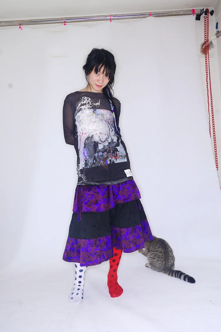 SICKGIRL Printed Mesh Top - 8 Recycled Water Bottles - Black