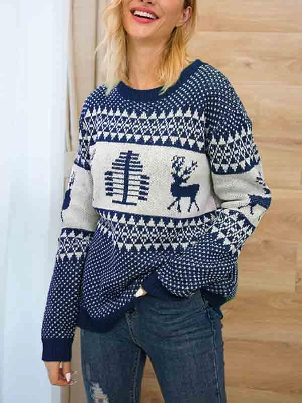 Christmas Ladies Jumper Ugly Knit Reindeer Sweater-elleschic