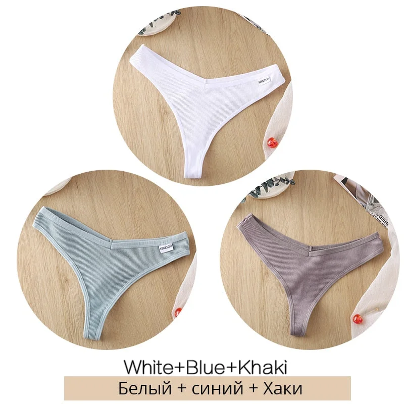 FINETOO 3Pcs/set Women Thongs Soft Cotton G-String Panties Sexy V Waist Underpants Female Underwear M-XL Girl Thong Bikini Panty