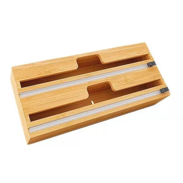 2-in-1 Bamboo Wrap Dispenser with Cutter and Labels