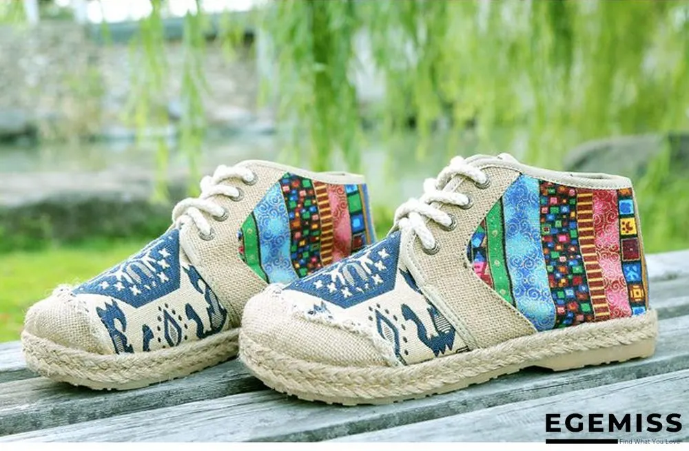 Embroider Shoes Women Ankle Boots Flat Autumn Shoes Comfortable Lace-Up Shoes Flats | EGEMISS