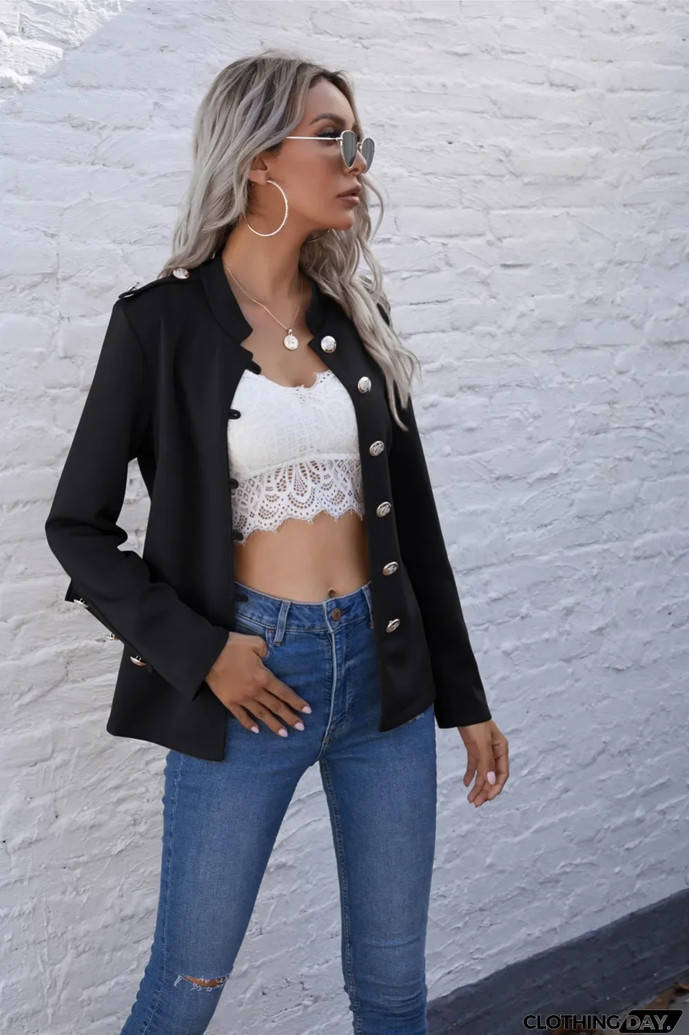 Autumn Solid Plain Button Up Retro Jacket