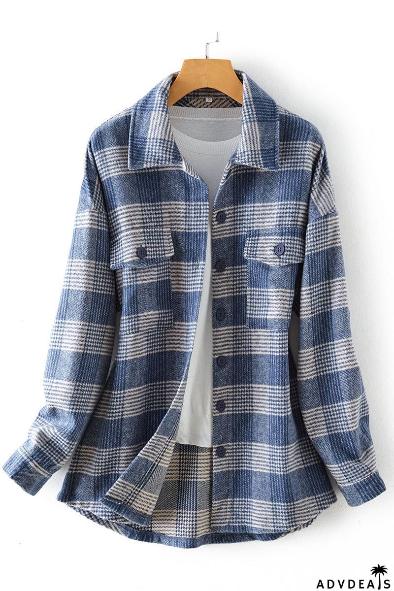 Plaid Buckle Turndown Collar Tops