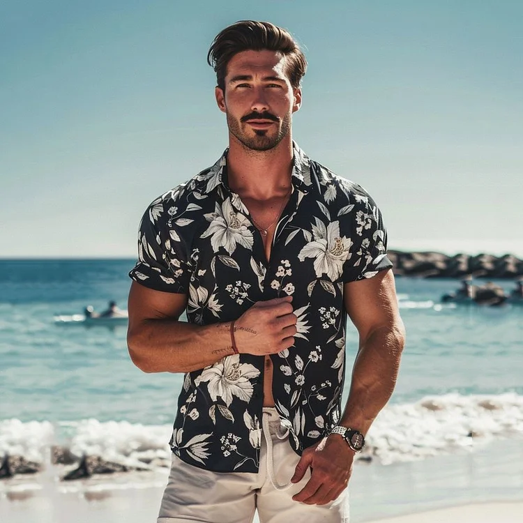 Simpfit Hawaiihemd mit Blumenmuster und Urlaubspflanzen