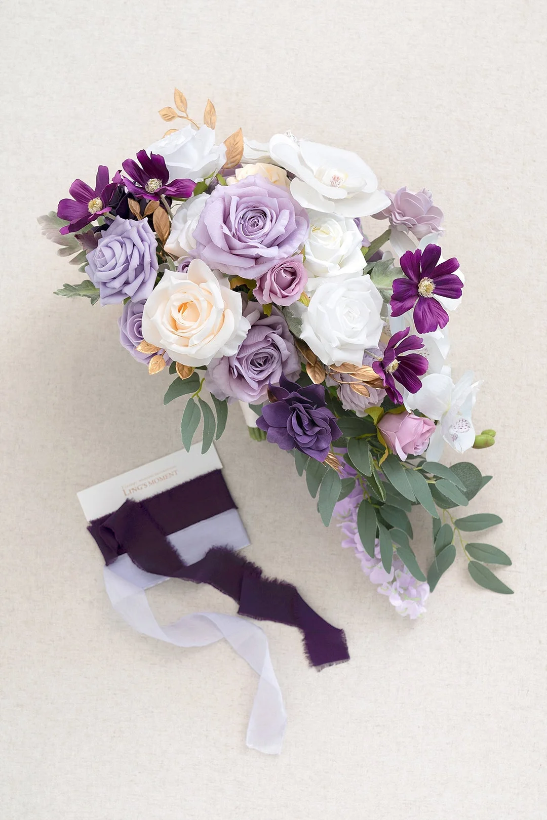 Standard Cascade Bridal Bouquet in Lilac & Gold