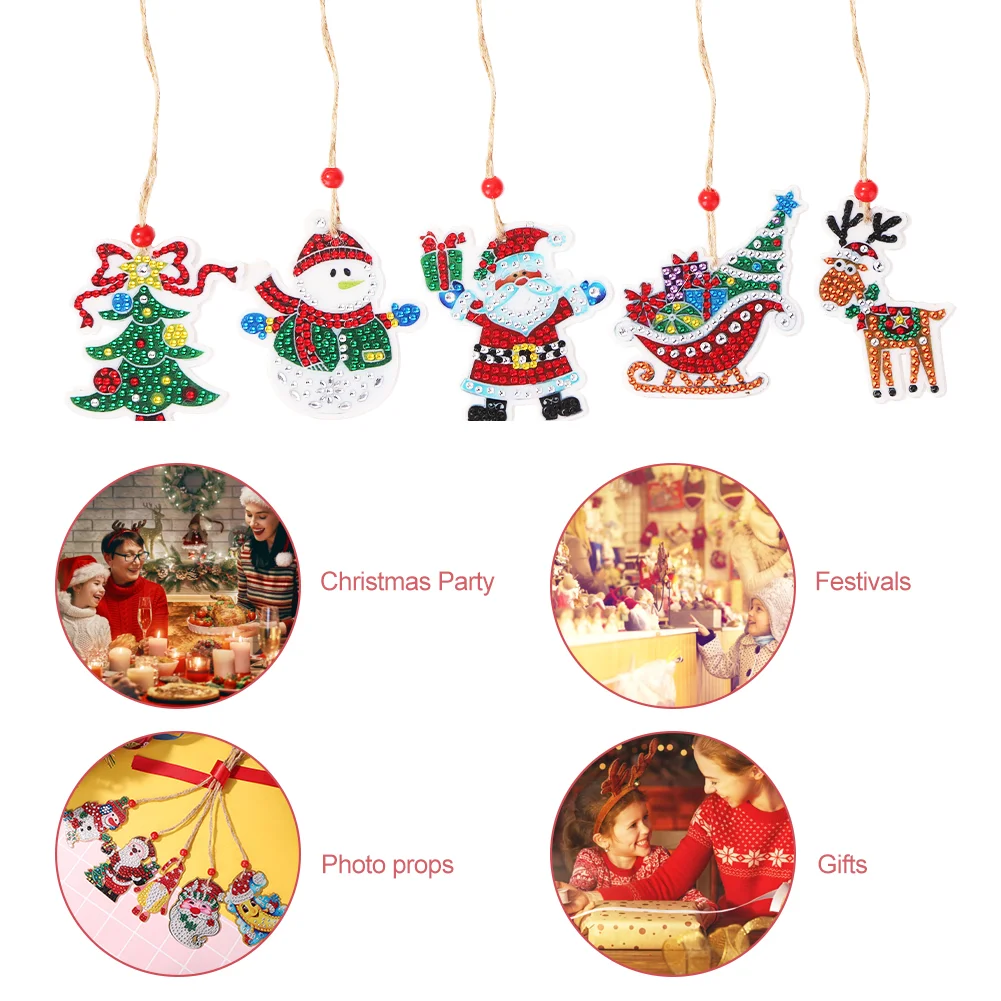 5pcs DIY Diamond Painting Xmas Trees Pendant(Double Sided)