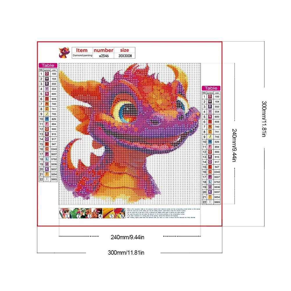 Full Round Diamond Painting 30*30cm - Little Dragon