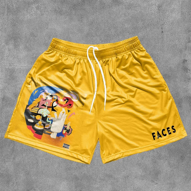 Vintage Faces Graphics Mesh Shorts