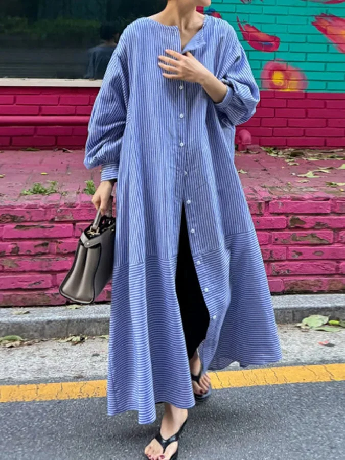 Women's Casual Striped Loose Shirt Dress