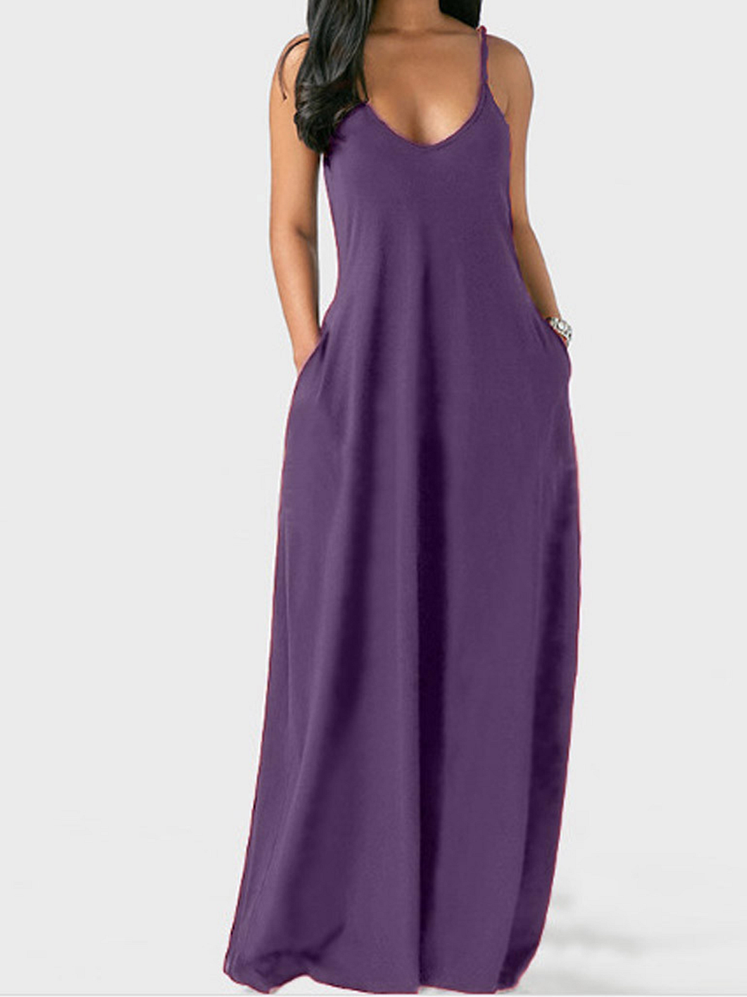 Women Sleeveless Casual Solid Maxi Weaving Dress