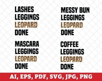 Pornhint LEOPARD PRINT SVG, Lashes Print Svg, Designer Vector Beauty Leopard Beauty Svg File, Digital Download File, Messy Bun Leggings Svg