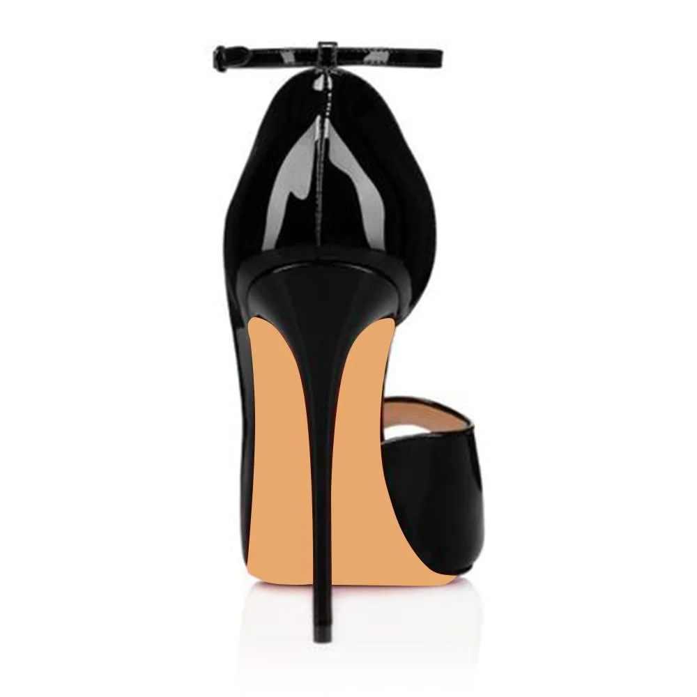 120mm Strap Platform Stilettos Pumps Patent Summer Sandals Apricot Bottom-MERUMOTE