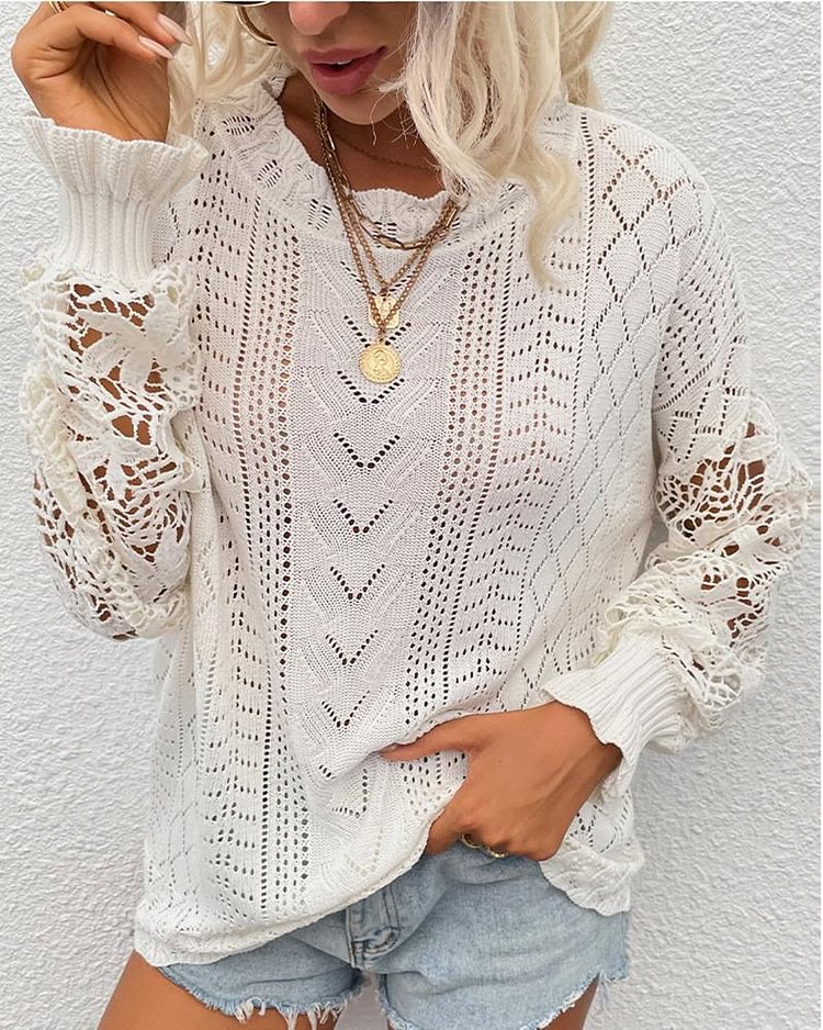 Floral Lace Pointelle Knit Sweater - Shop Trendy Women's Clothing | LoverChic