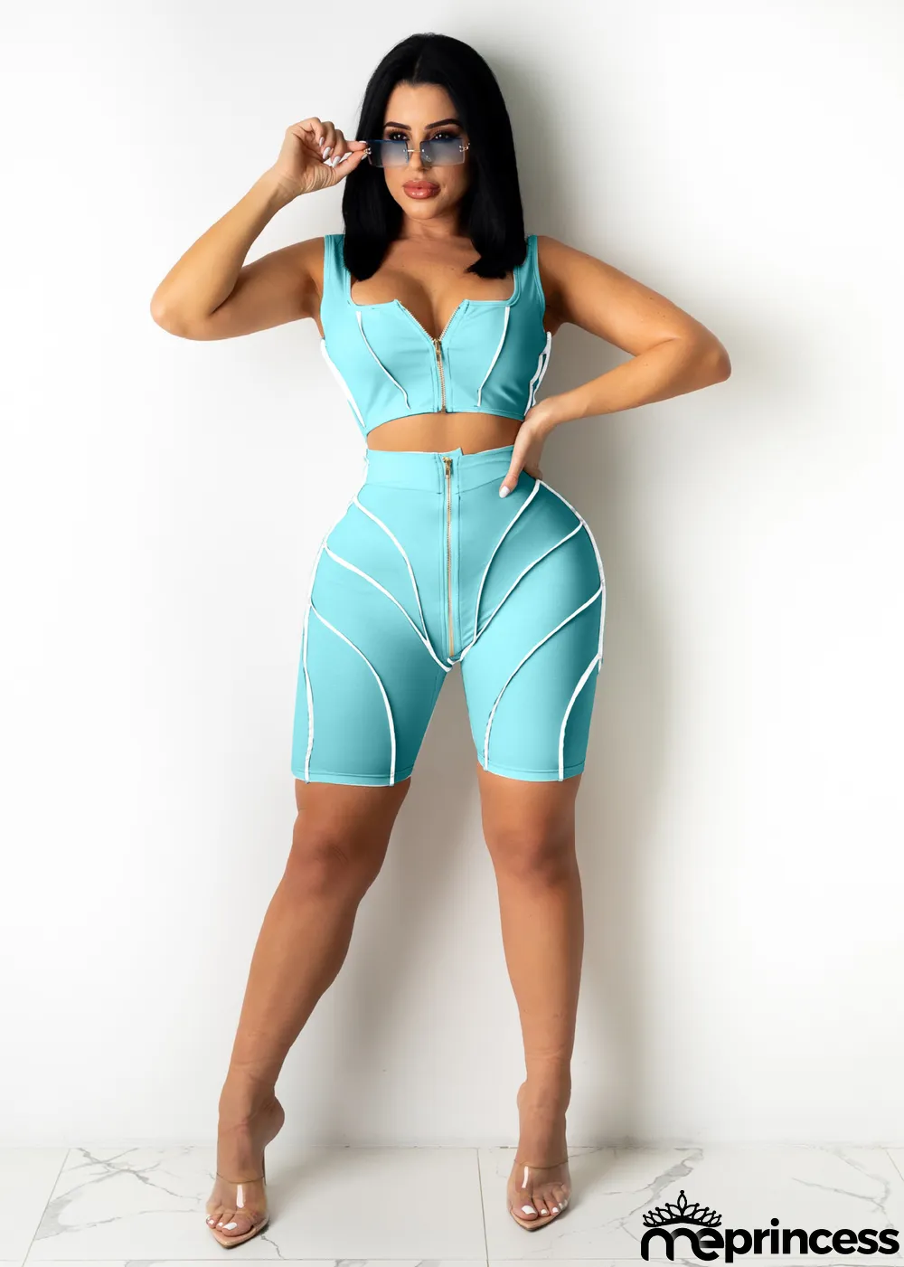 Fashion Splicing Sling Sports And Leisure Two-Piece Suit