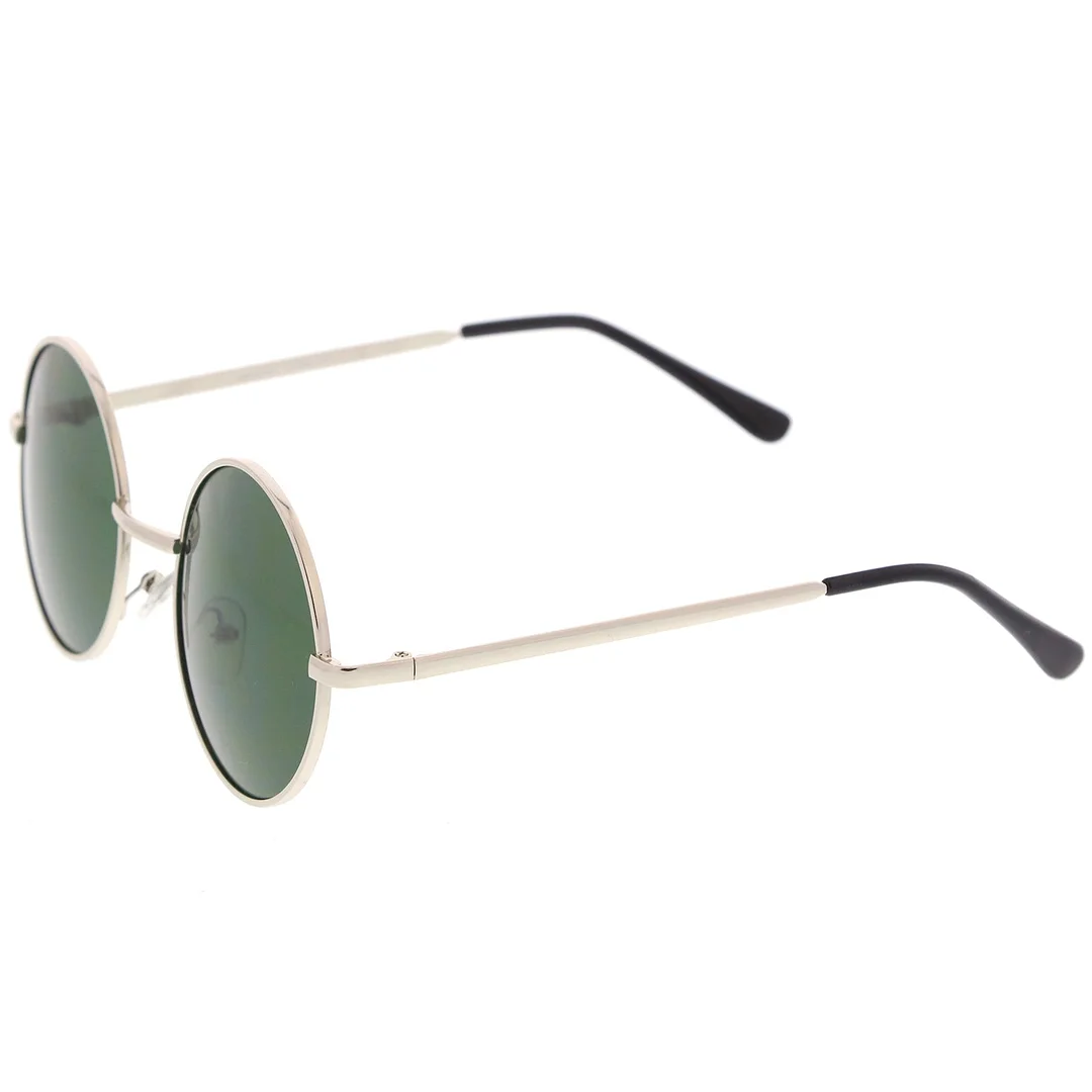 Retro Metal Frame Slim Temple Neutral-Colored Lens Round glasses 51mm