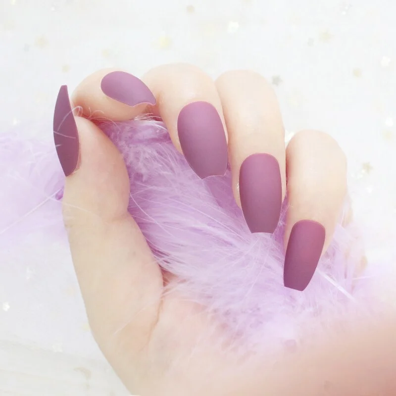 24pcs/set Black Round matte false nails Short Full Cover Frosted Ballerina Nail Tips Red small round oval fake nails art set-Nail Inspo