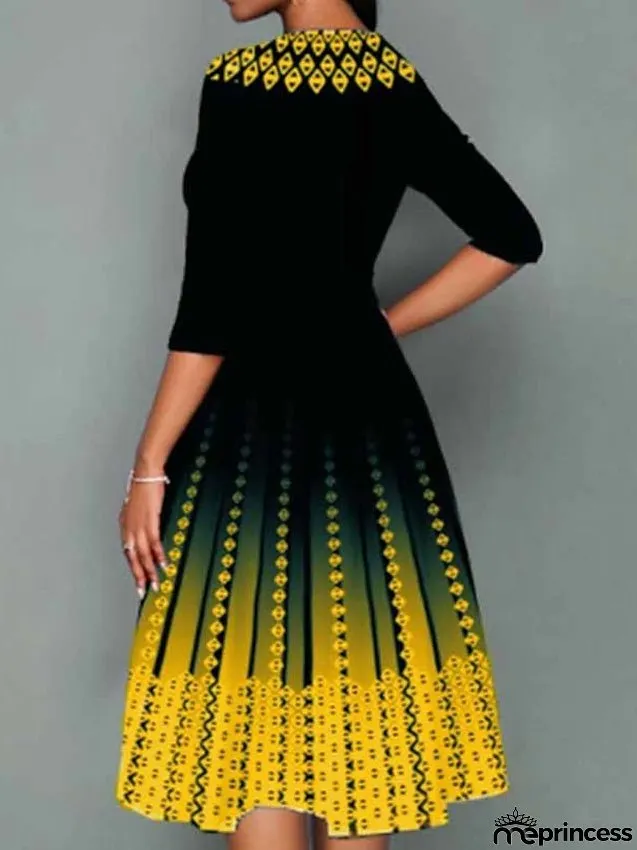 Work Dress Swing Dress Church Dress Midi Dress Red Royal Blue Blue 3/4 Length Sleeve Print Print Summer Spring Crew Neck Elegant S M L XL XXL 3XL 4XL 5XL for Women