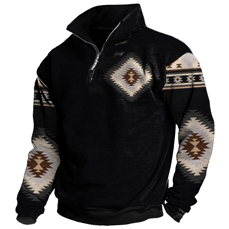 Men's Vintage Aztec Print Quarter Zip Sweatshirt