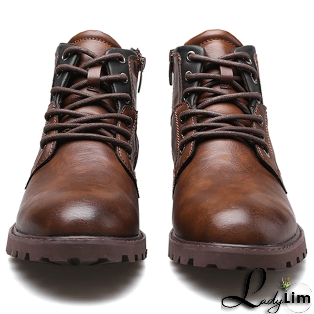 Black Vintage Split Joint Cross Straps Round Leather Shoes