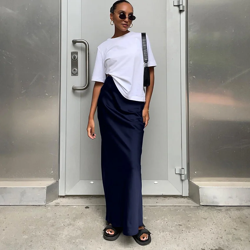 Uveng Uveng And Summer New Simulation Silk Skirt Satin Bread Hip Skirt Women Casual Color Tintail Skirt