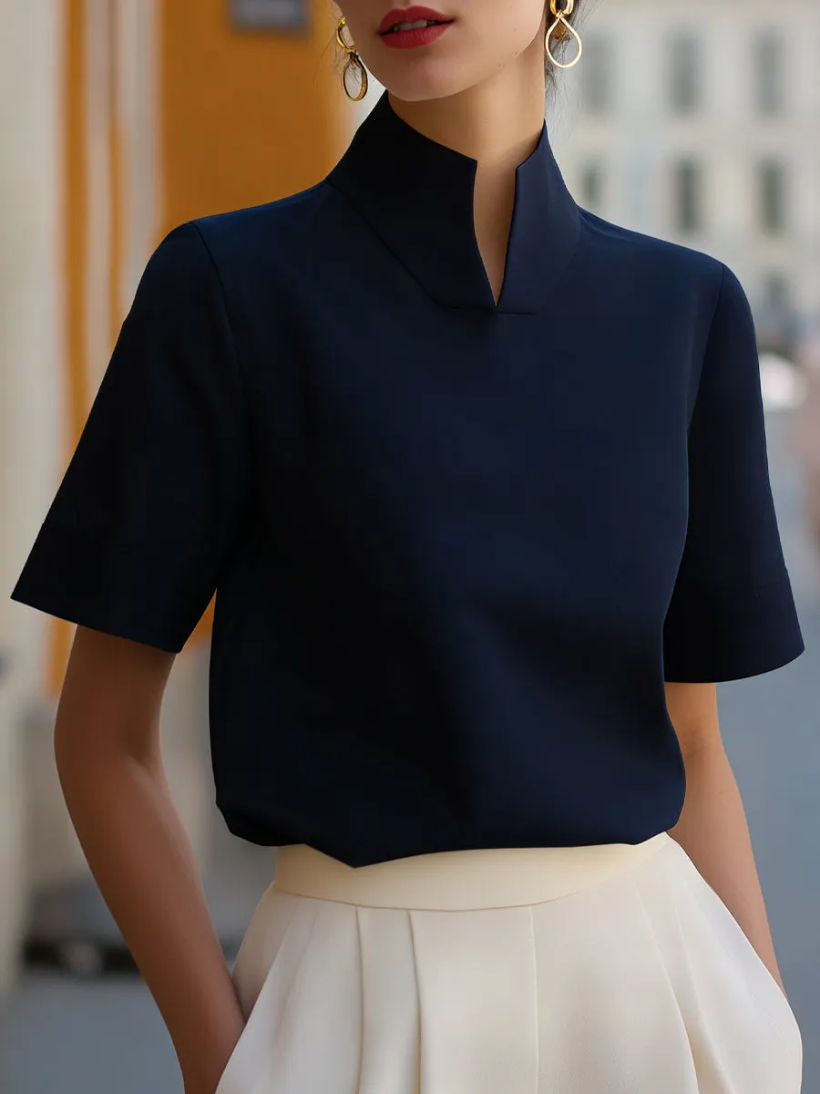 Stand Collar Minimalist Structured Blouse mysite idetrend