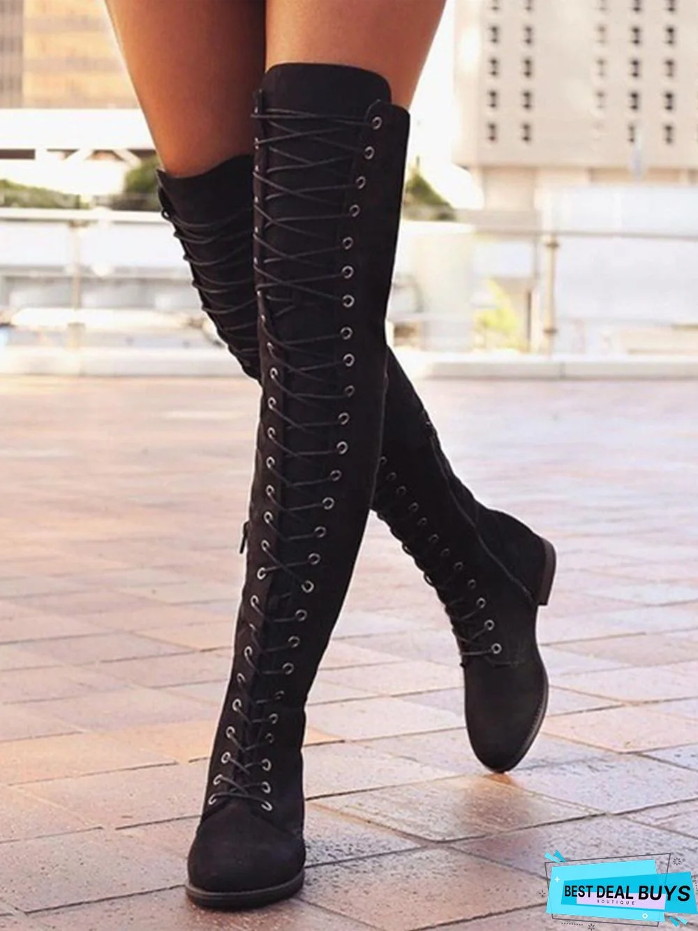 Lace-Up Front Over Knee Low Heel Rider Boots