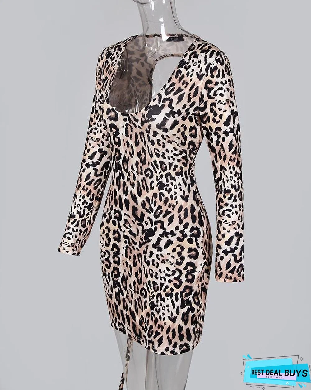 Leopard Lace Up Backless Bodycon Dress