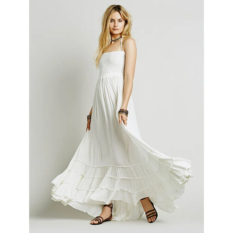 Women Dresses Sexy Cotton Backless Vacation Beach Dress