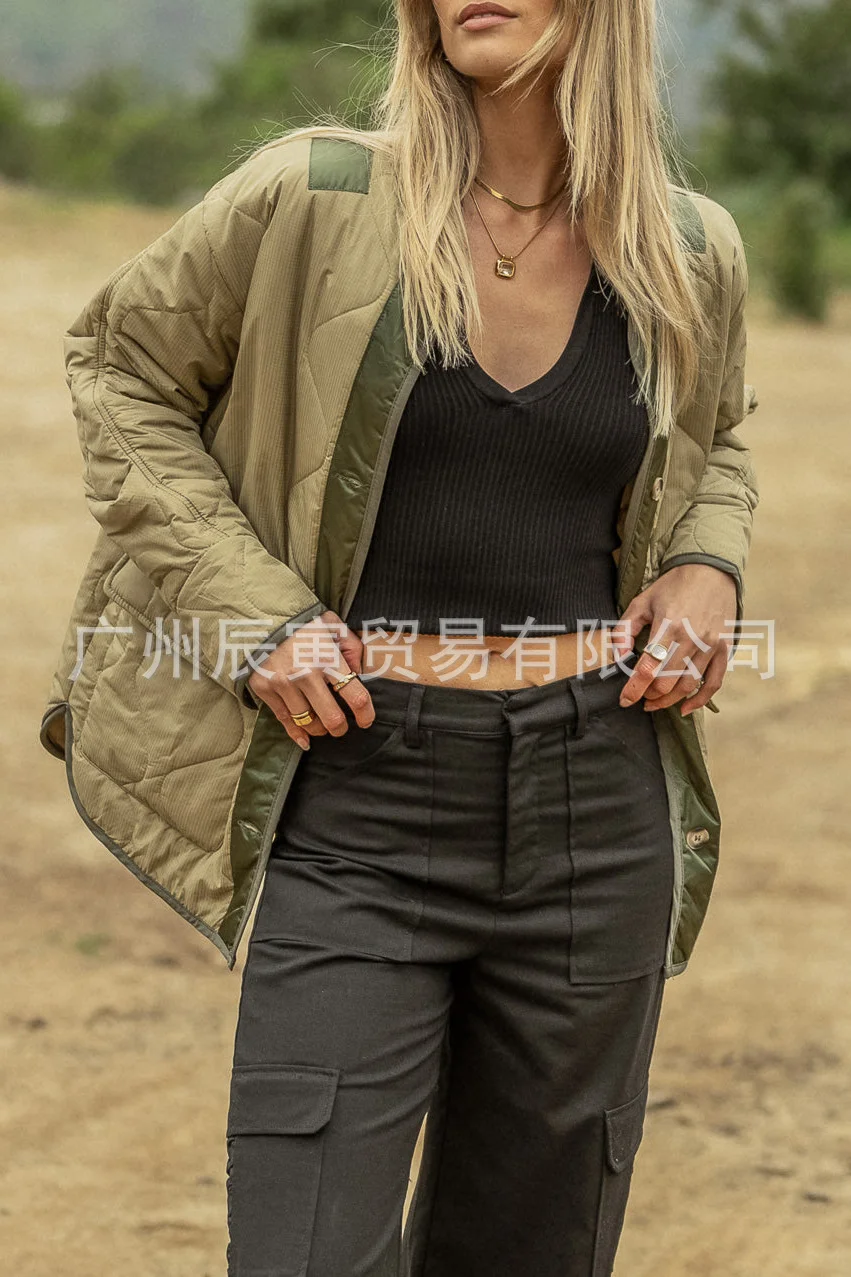 Woherb The Ins New Ladies Autumn Winter Coat · Loose Hourglass Quilted Color Double Pouch Jacket-Outfit Ideas