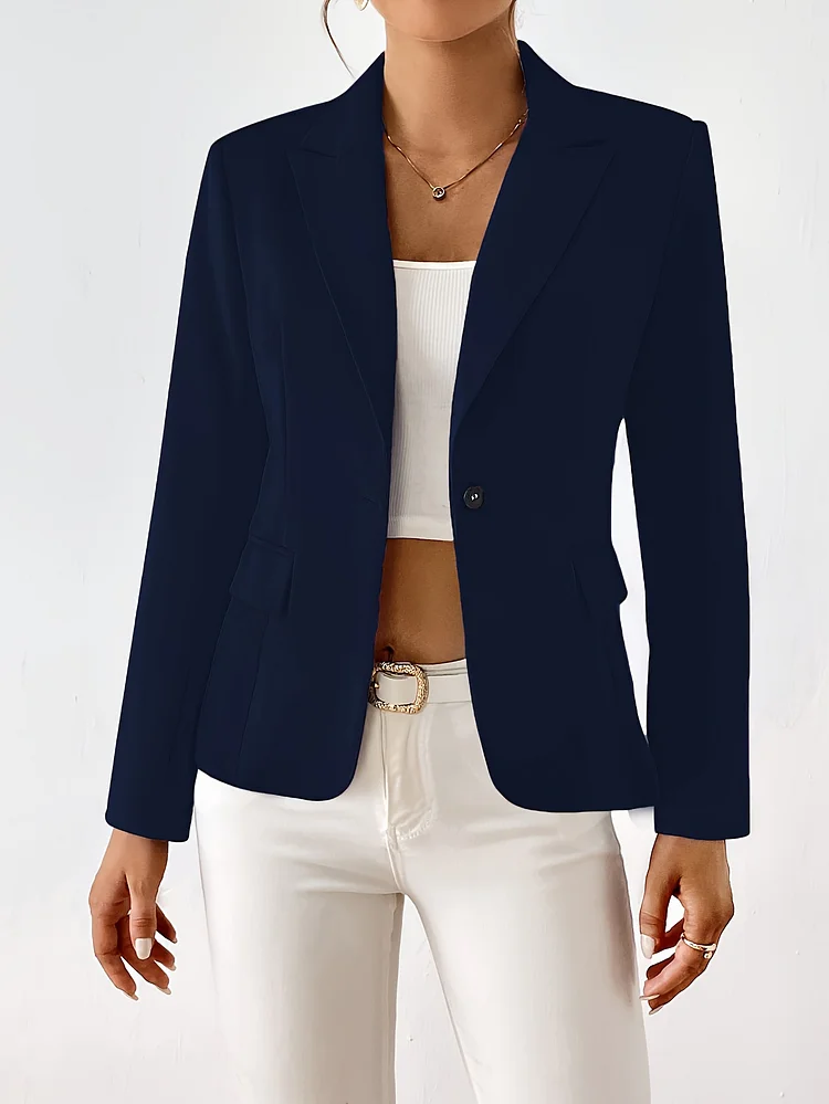Navy Blue Women's Blazer Jacket | Middle Eastern-Inspired Relaxed Fit, Machine Washable Solid Color Long Sleeve Office & Casual Outerwear, Versatile Layering, Classic Silhouette, Durable Construction, Stylish Coat
