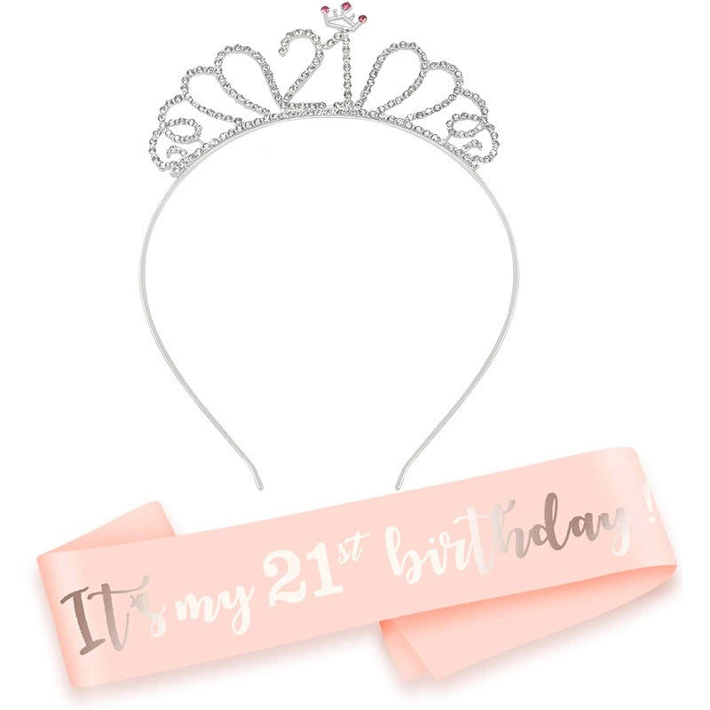 Hot Sale Champagne Birthday Shoulder Strap Crown Set 16 18 21 30 40 50 60 70 80 Headband