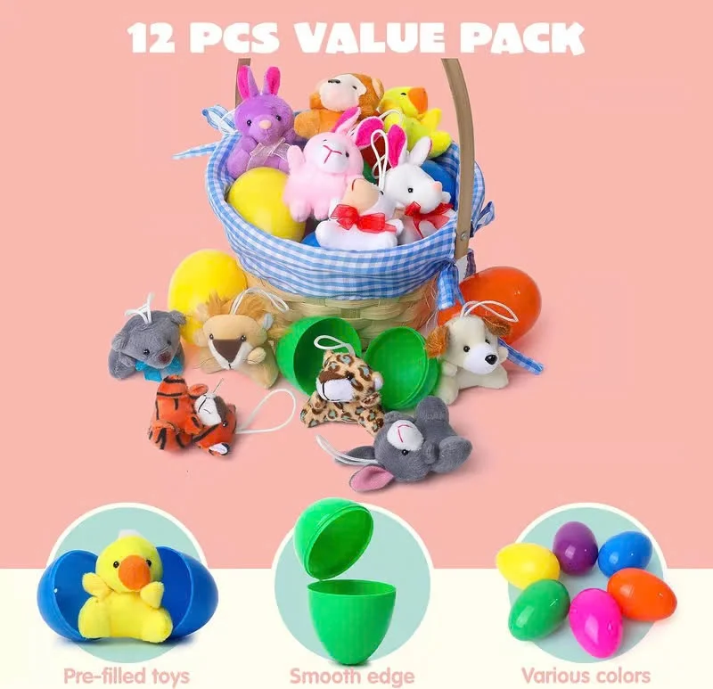 12/24/36 Pcs Prefilled Easter Eggs. Filled with Plush Animal Toys