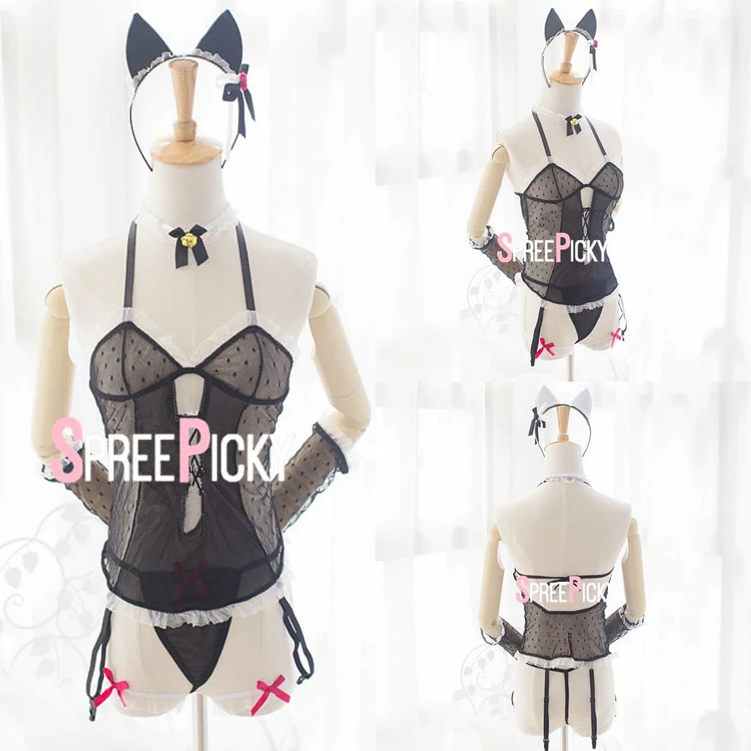 Black Sweet Kitty Maid Gauze Underwear Set SP1812304