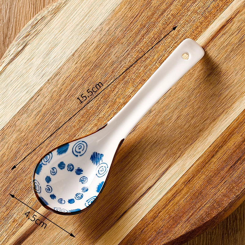 Japanese-style Small Spoon Ceramic Spoon Household Blue And White Porcelain Soup Spoon Creative Cute Pattern Spoon