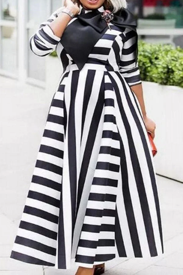 Striped Classic Bowknot Maxi Dress