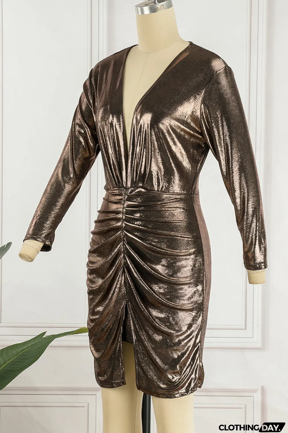 Celebrities Elegant Solid Fold V Neck A Line Dresses(4 Colors)