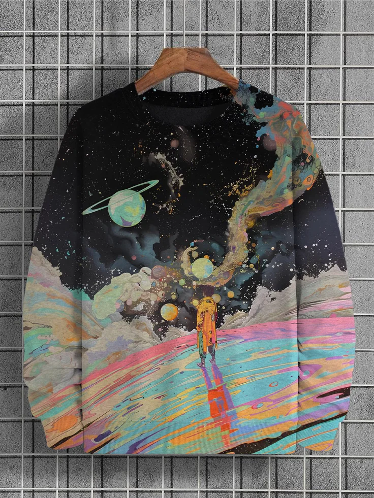 Men's Hippie Psychedelic Universe Art Print Casual Sweatshirt