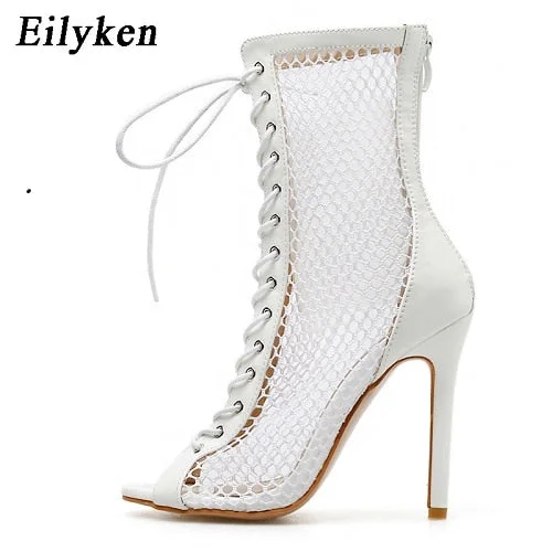 Eilyken High Quality Gladiator Women Boot Sandals Peep Toe Hollow Out Lace Up Sexy Hollow out Pumps Woman Sandals Black