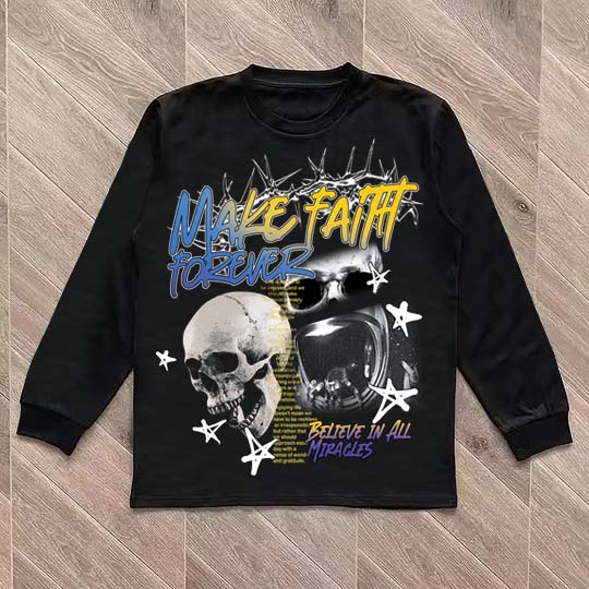 Personalized Vintage Skull Graphic Crewneck Long Sleeve Sweatshirt