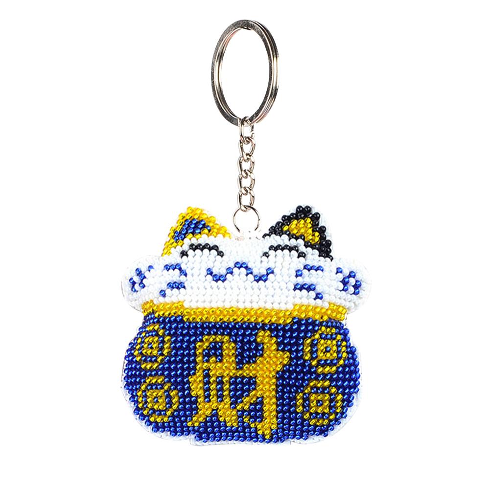 

Blue Lucky Cat - Bead Embroidery - Keychain, 501 Original