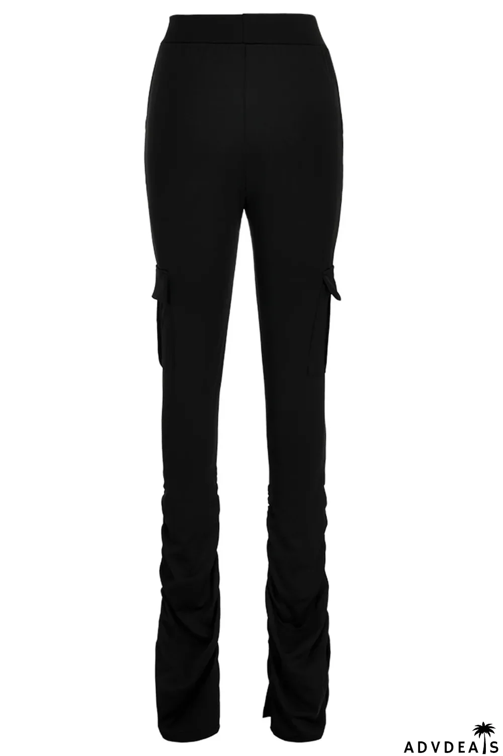 Orange Drawstring High Solid Pocket Draped Boot Cut Pants Bottoms