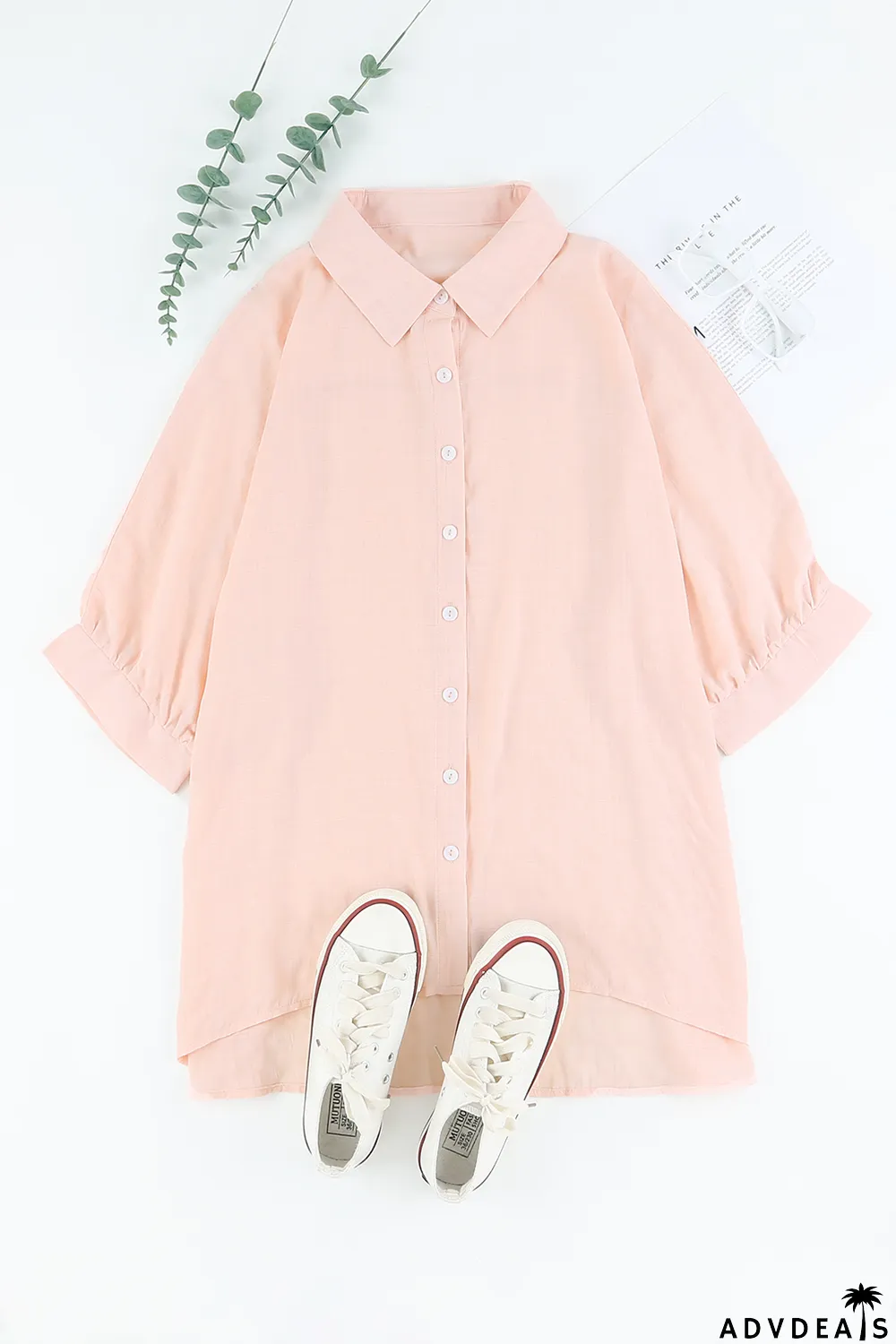 Pink Button Front Dolman Sleeves Shirt