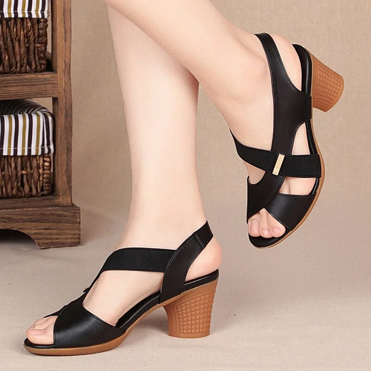 New Leather Sandals High Heels Shoes Sexy Peep Toe Women Summer Sandals Plus Size Color Patchwork Pumps Shoes Zapatos De Mujer
